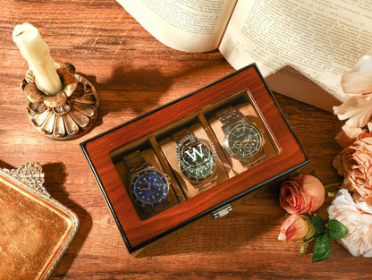 Wooden Watch Box for 3 slot Watches, Personalized Watch Storage Box For Men, Customized Name Watch Box, Groomsman Gift, Valentine's Day Gift