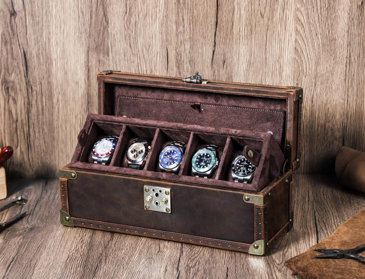 Luxury Leather Watch Organizer Box, Handmade Lock Watch Case, Travel Watch Organizer Holder, Watch Display Box, Groomsmen Gift