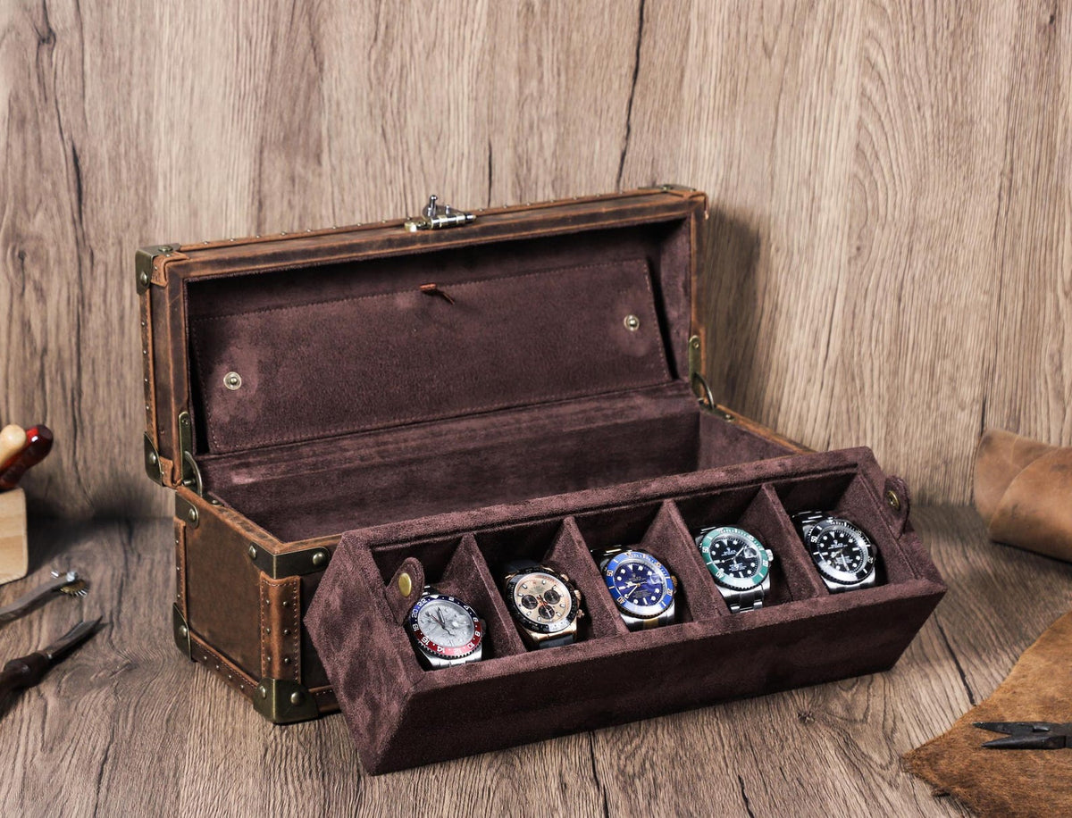 Luxury Leather Watch Organizer Box, Handmade Lock Watch Case, Travel Watch Organizer Holder, Watch Display Box, Groomsmen Gift