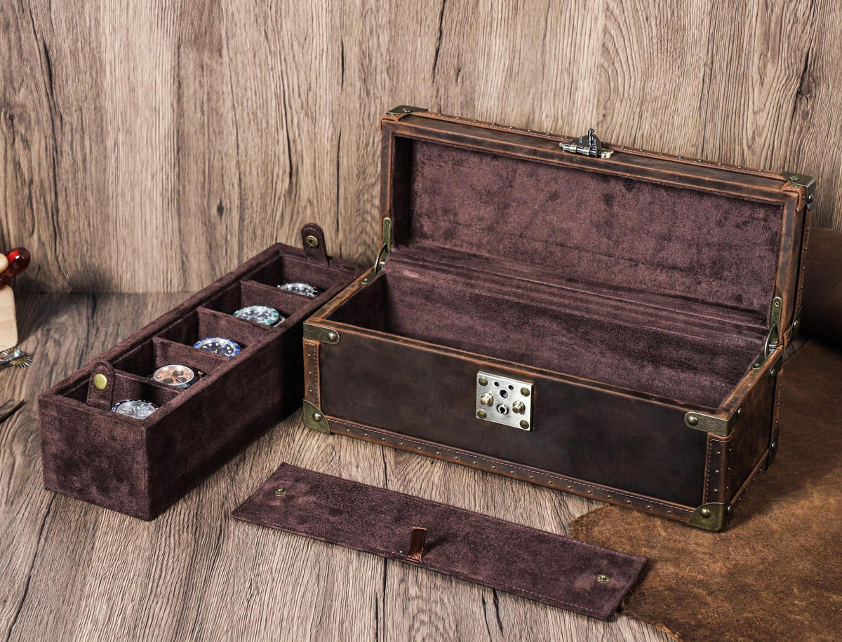Luxury Leather Watch Organizer Box, Handmade Lock Watch Case, Travel Watch Organizer Holder, Watch Display Box, Groomsmen Gift