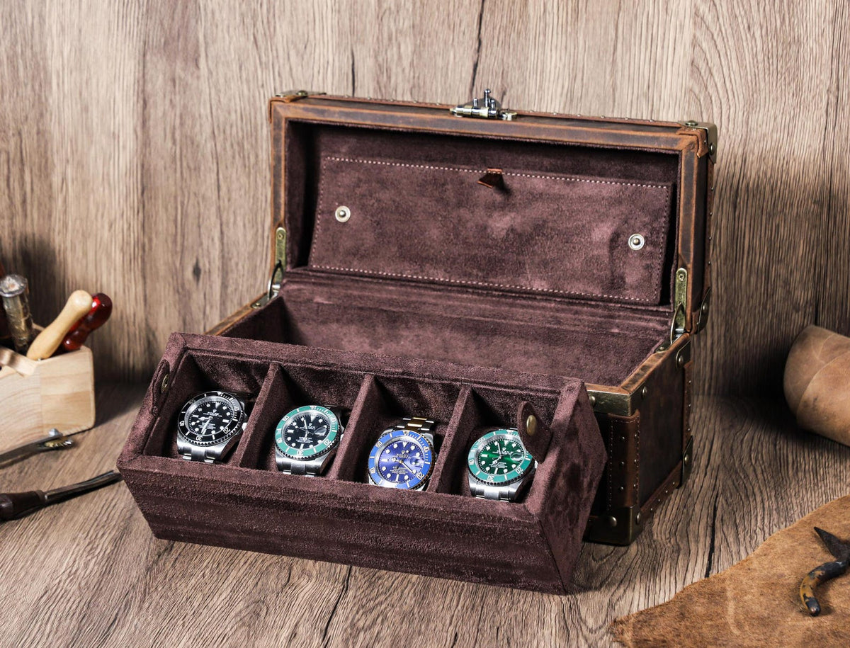Luxury Leather Watch Organizer Box, Handmade Lock Watch Case, Travel Watch Organizer Holder, Watch Display Box, Groomsmen Gift