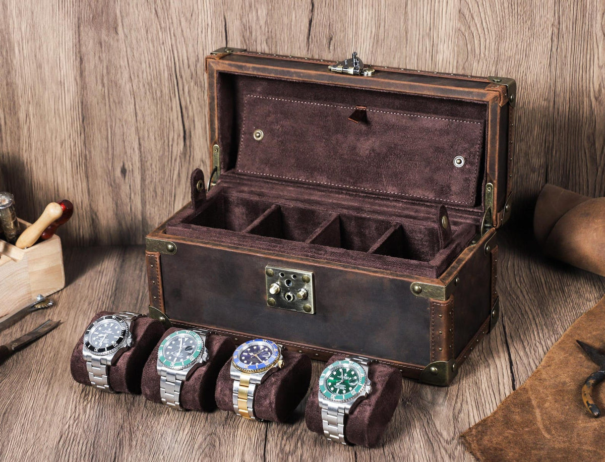Luxury Leather Watch Organizer Box, Handmade Lock Watch Case, Travel Watch Organizer Holder, Watch Display Box, Groomsmen Gift