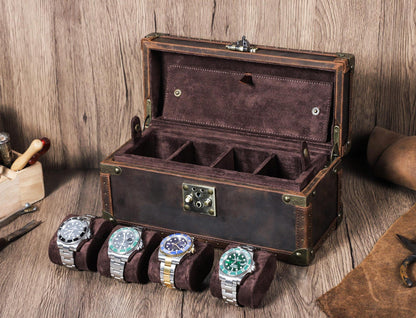 Luxury Leather Watch Organizer Box, Handmade Lock Watch Case, Travel Watch Organizer Holder, Watch Display Box, Groomsmen Gift