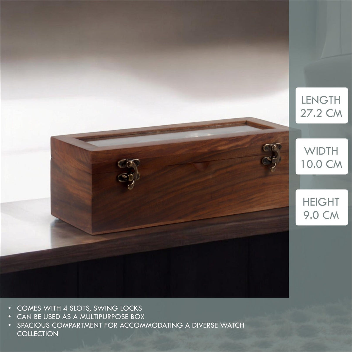 Personalised 4 Slots Wooden Watch Box for Men & Women, Timepiece Display Case, Jewelry Storage Organizer, Gift for Husband, Wedding Gift