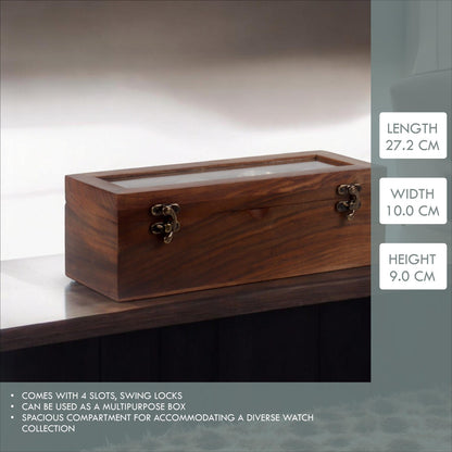 Personalised 4 Slots Wooden Watch Box for Men & Women, Timepiece Display Case, Jewelry Storage Organizer, Gift for Husband, Wedding Gift