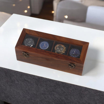 Personalised 4 Slots Wooden Watch Box for Men & Women, Timepiece Display Case, Jewelry Storage Organizer, Gift for Husband, Wedding Gift