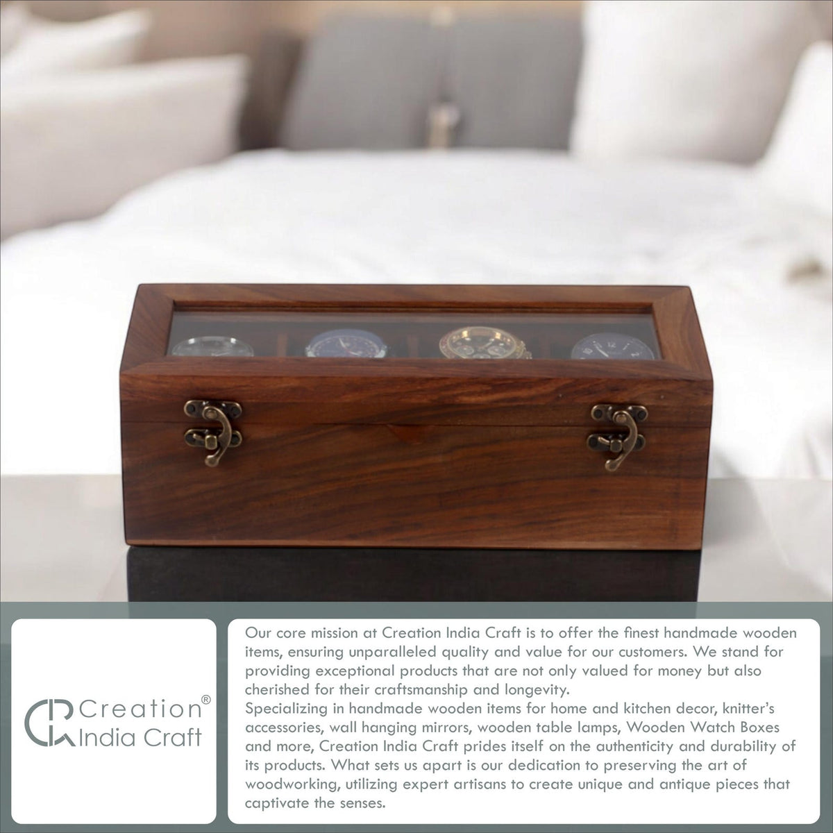 Personalised 4 Slots Wooden Watch Box for Men & Women, Timepiece Display Case, Jewelry Storage Organizer, Gift for Husband, Wedding Gift
