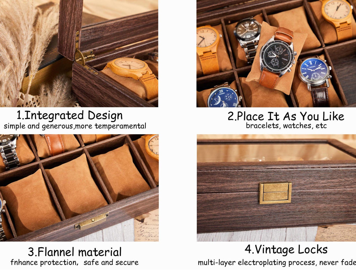 Personalized Leather Watch Case,Bracelet Watch Case,Wood Grain Transparent Watch Case,Jewelry Boxes,Anniversary Gift,Wedding Gift for Him