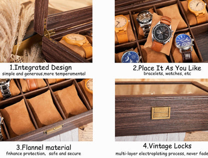 Personalized Leather Watch Case,Bracelet Watch Case,Wood Grain Transparent Watch Case,Jewelry Boxes,Anniversary Gift,Wedding Gift for Him