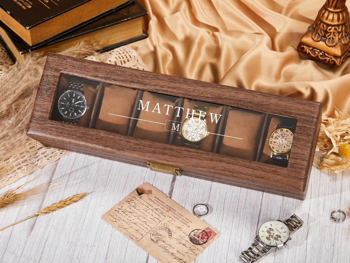 Personalized Leather Watch Case,Bracelet Watch Case,Wood Grain Transparent Watch Case,Jewelry Boxes,Anniversary Gift,Wedding Gift for Him