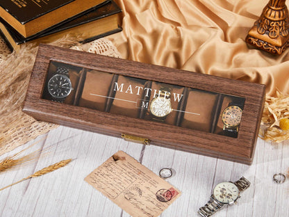 Personalized Leather Watch Case,Bracelet Watch Case,Wood Grain Transparent Watch Case,Jewelry Boxes,Anniversary Gift,Wedding Gift for Him
