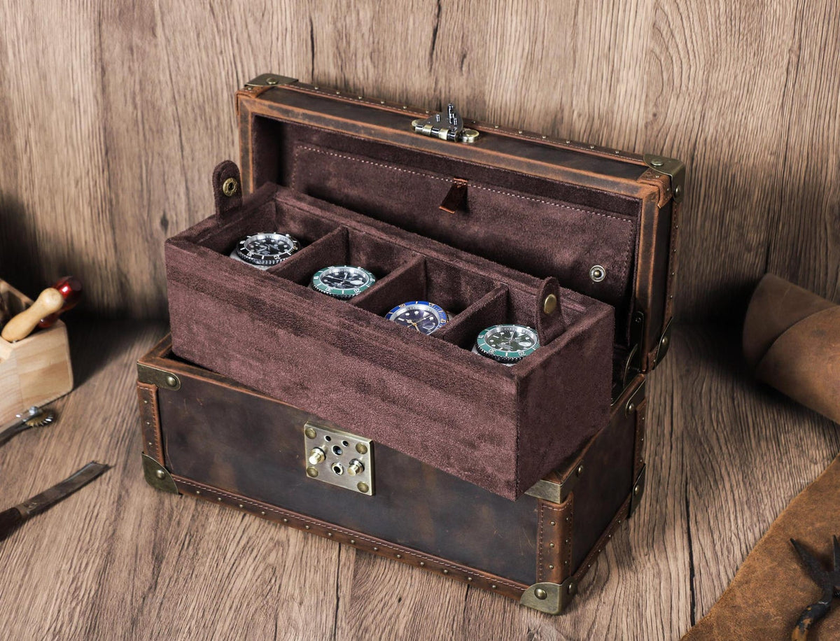 Luxury Leather Watch Organizer Box, Handmade Lock Watch Case, Travel Watch Organizer Holder, Watch Display Box, Groomsmen Gift