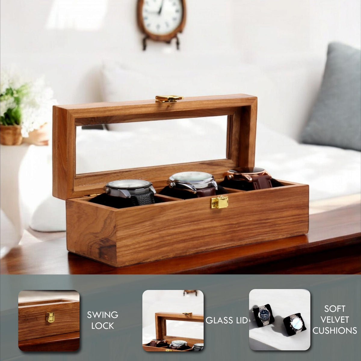 Personalised Handmade Wooden Watch Box for Men, Display & Storage Case for Timepiece, Jewelry Box for Women, Vintage Watch Box, Gift for Him