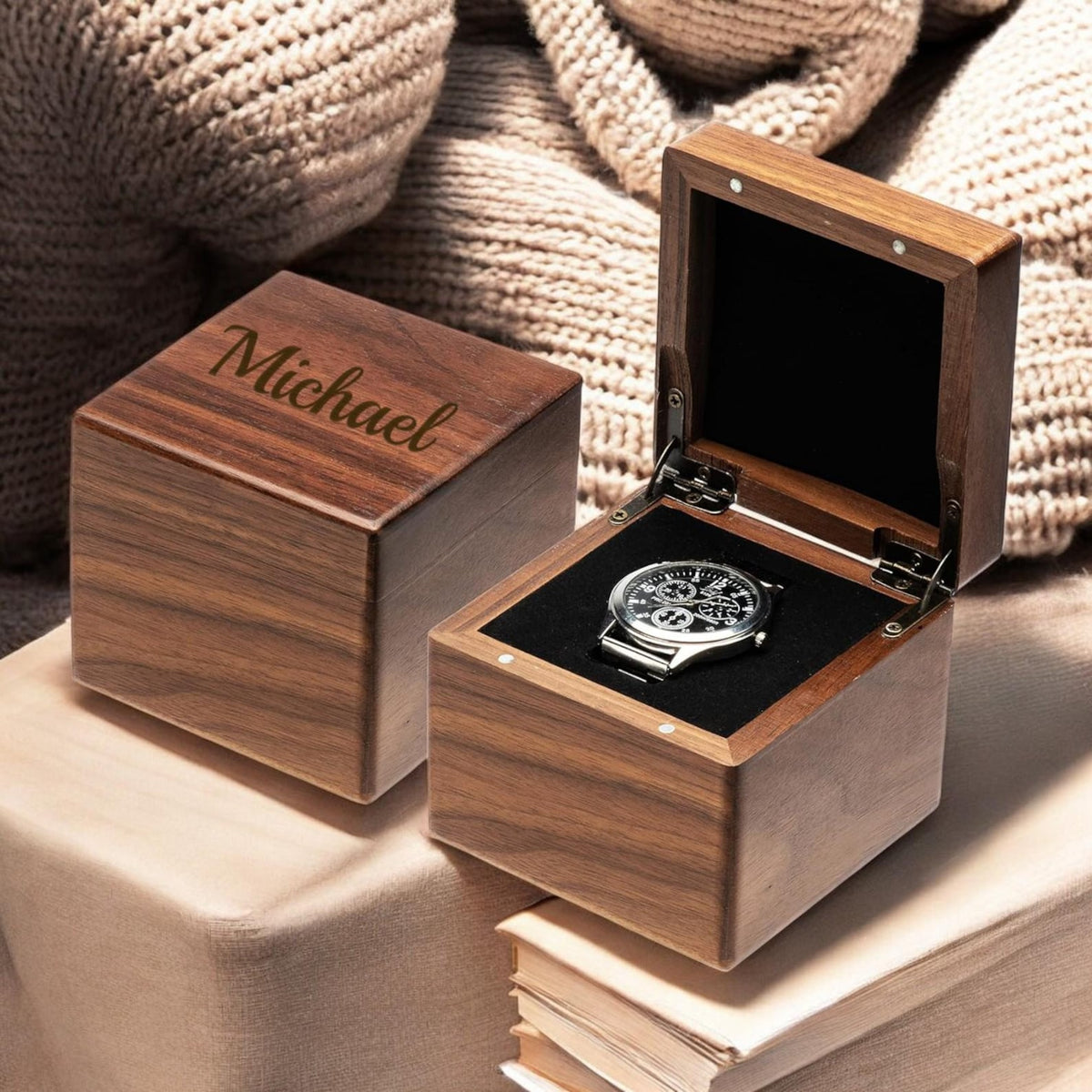 Personalized WOOD WATCH BOX for Men Travel Roll Case Display Organizer Groomsmen Birthday Gift for Him Dad Son Boyfriend