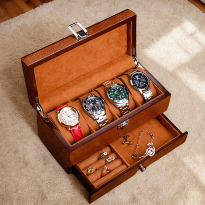 Personalized Engraved Watch Box: Watch and Jewelry Wooden Storage Anniversary Gift for Him & Her