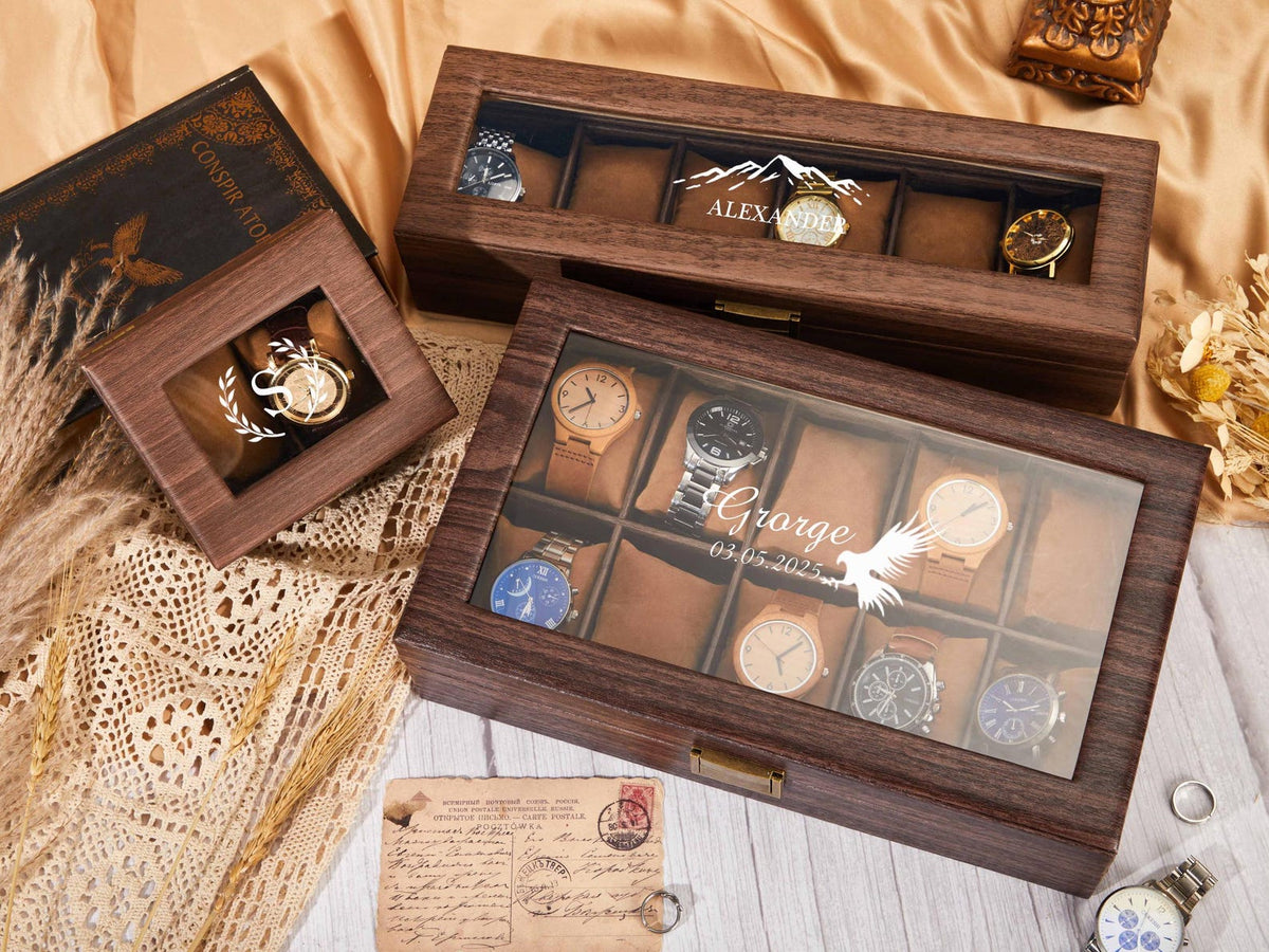 Personalized Watch Storage,Mechanical Watch Storage Box,6 Slot Watch Collection Display Box for Men,Vintage Storage Box,Gift for Boyfriend