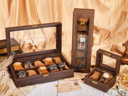 Personalized Leather Watch Case,Bracelet Watch Case,Wood Grain Transparent Watch Case,Jewelry Boxes,Anniversary Gift,Wedding Gift for Him