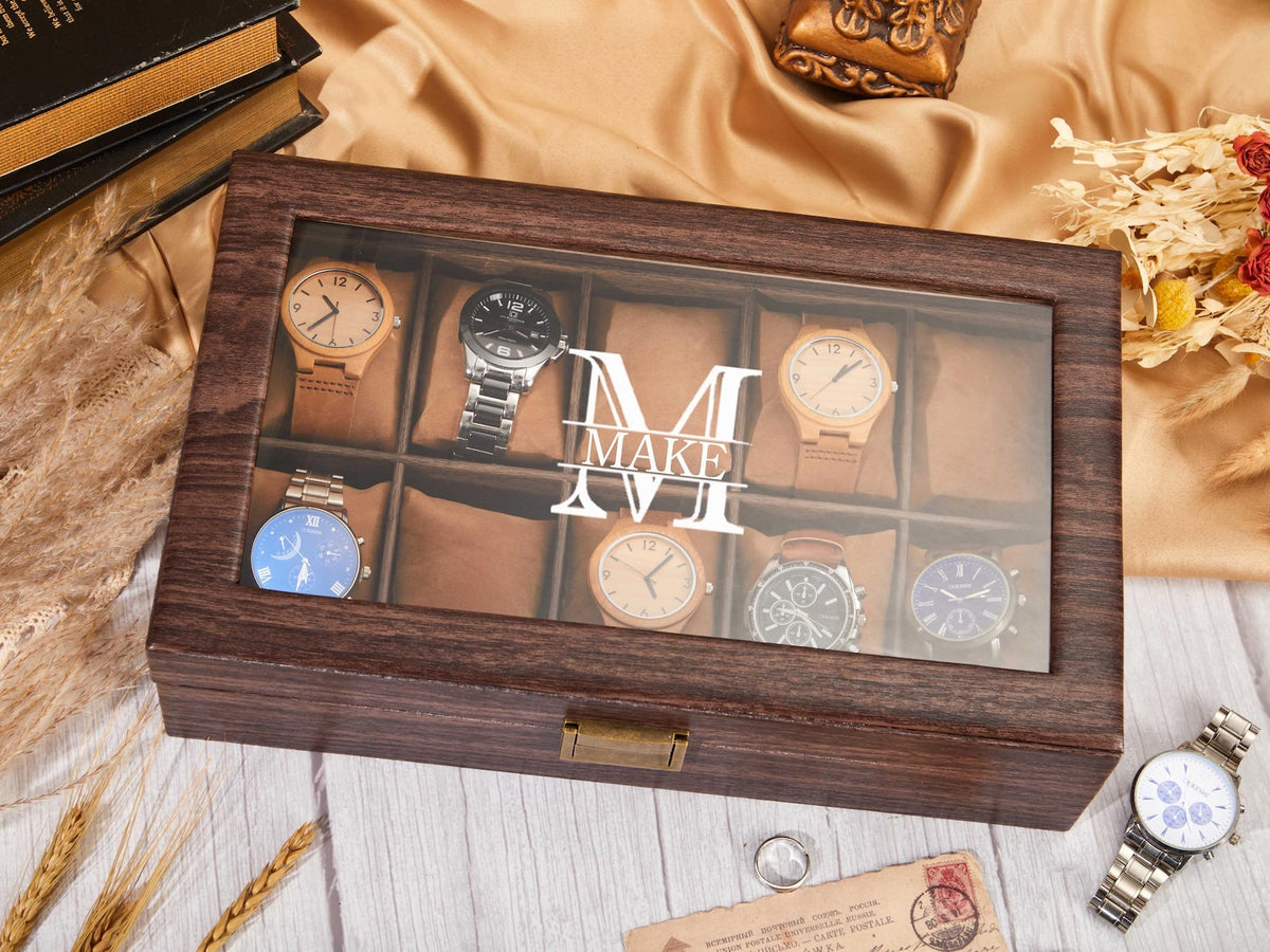 Personalized Leather Watch Case,Bracelet Watch Case,Wood Grain Transparent Watch Case,Jewelry Boxes,Anniversary Gift,Wedding Gift for Him