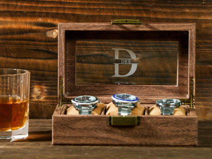TWO Layers 6 Slot Personalized Men's Watch Box |with Drawer Watch Display Case for 6Watches,Custom Watch Storage Case, Watch Box for Mens