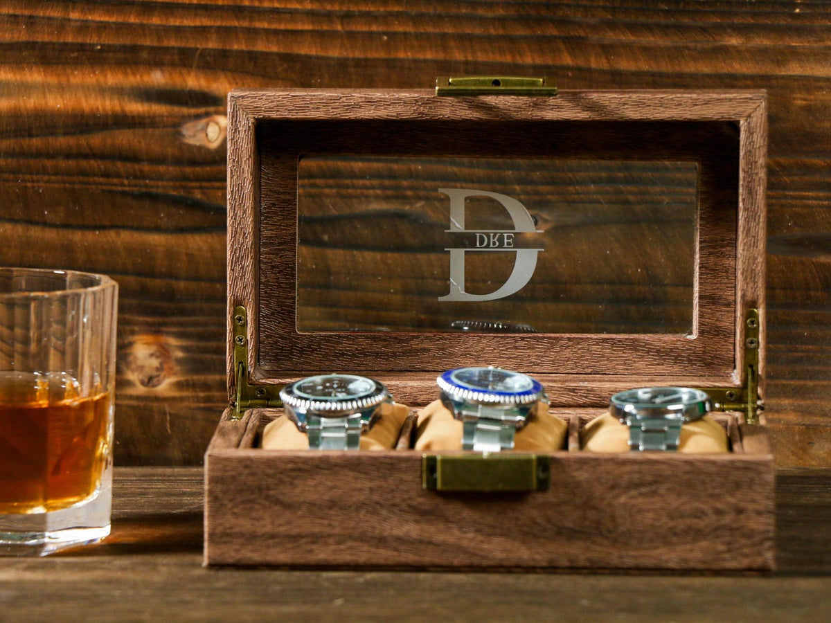 Personalized Watch Storage, Custom Engraved Watch Box for Men, with Drawer Watch Display Case, Men jewelry box, Gift for Him , Groom Gift