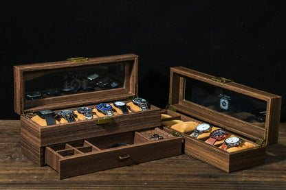 TWO Layers 6 Slot Personalized Men's Watch Box |with Drawer Watch Display Case for 6Watches,Custom Watch Storage Case, Watch Box for Mens