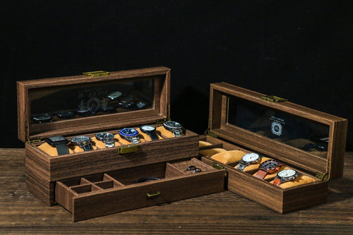 TWO Layers 6 Slot Personalized Men's Watch Box |with Drawer Watch Display Case for 6Watches,Custom Watch Storage Case, Watch Box for Mens
