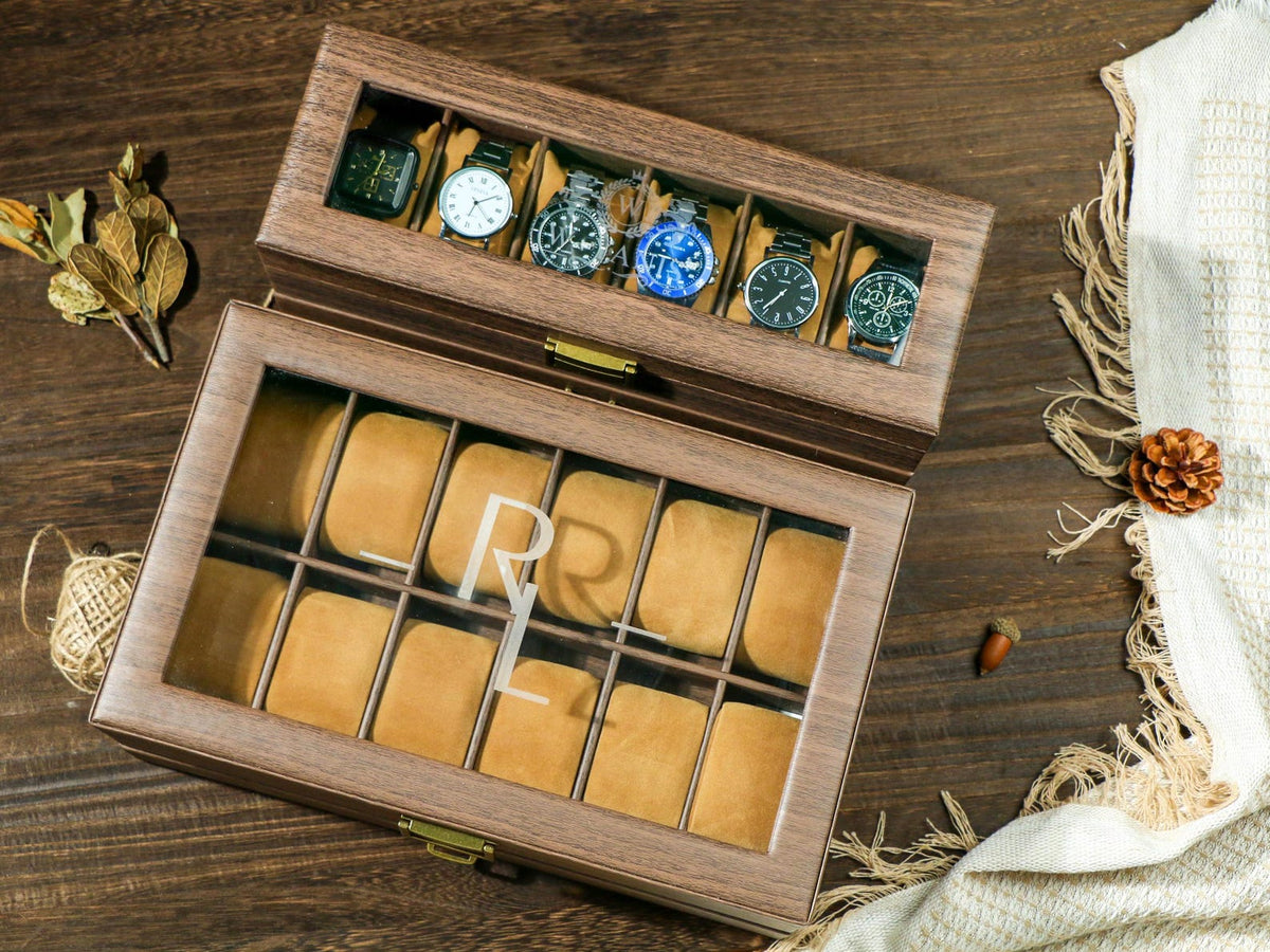Personalized Watch Storage, Custom Engraved Watch Box for Men, with Drawer Watch Display Case, Men jewelry box, Gift for Him , Groom Gift