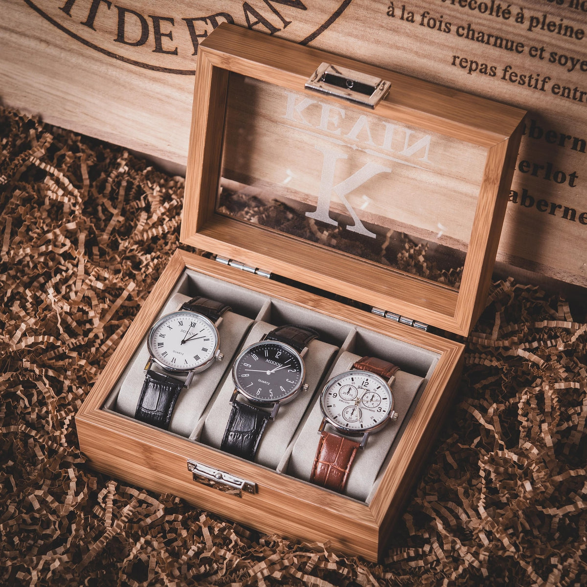 Personalized Wooden Watch Box, Engraved Watch Holder, Birthday Gift for Him, Fathers Day Gift, Boyfriend Gift, Anniversary Gift for Husband