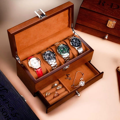 Personalized Engraved Watch Box: Watch and Jewelry Wooden Storage Anniversary Gift for Him & Her