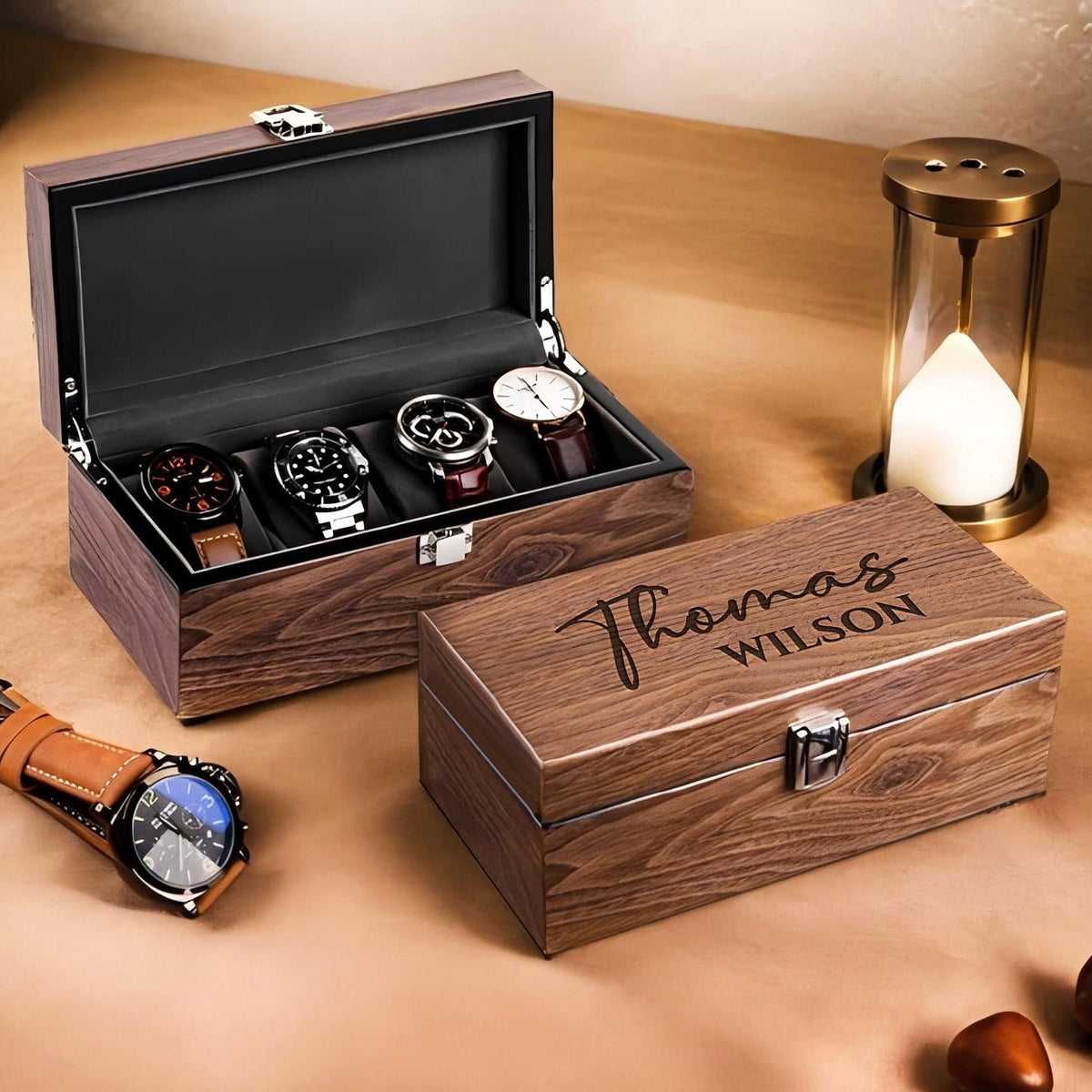 Engraved Wooden Watch Case,Personalized Watch Box with Lock Buckle,Gift for Dad,Watch Box for Men,Mens Gift,Anniversary Gift for Him
