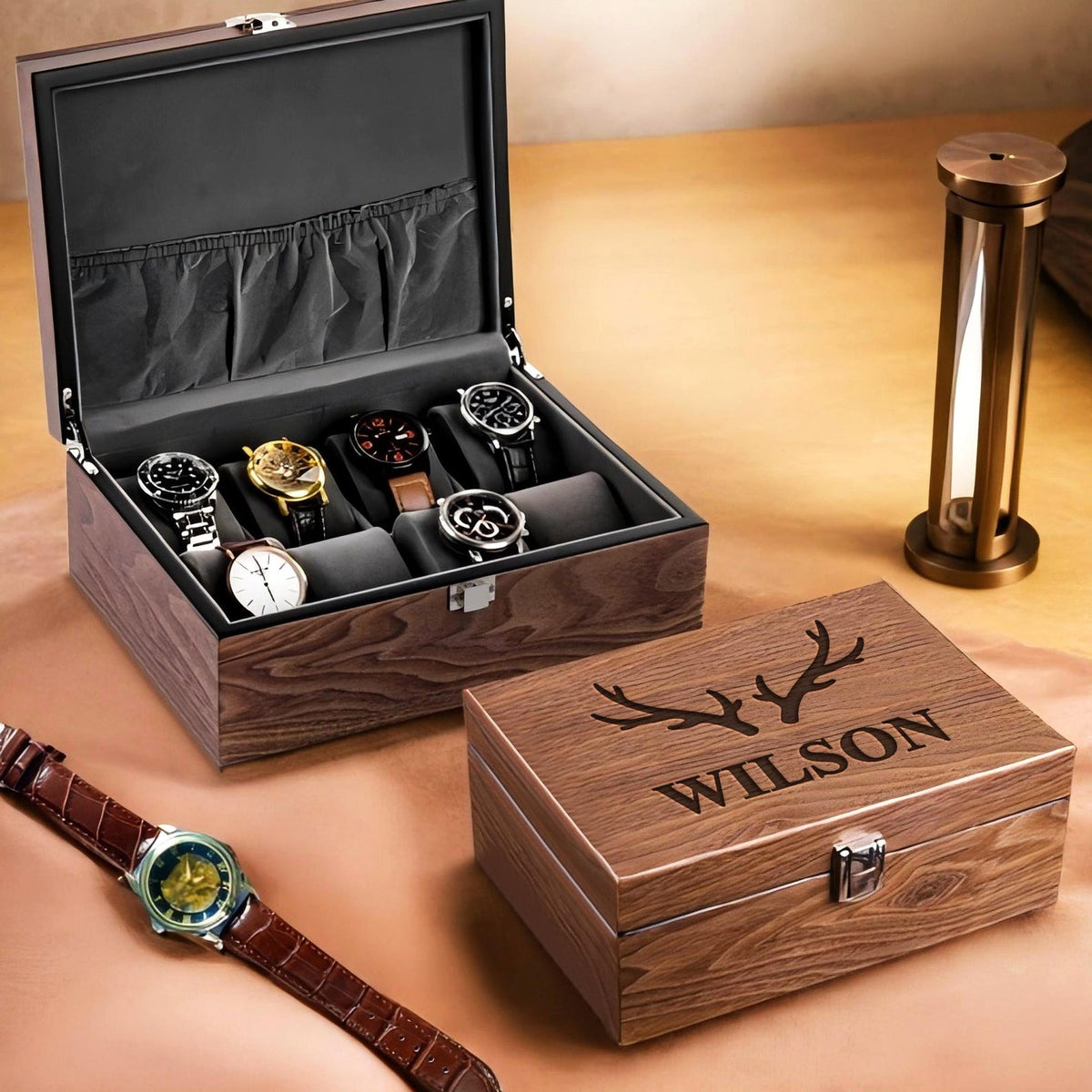 Engraved Wooden Watch Case,Personalized Watch Box with Lock Buckle,Gift for Dad,Watch Box for Men,Mens Gift,Anniversary Gift for Him