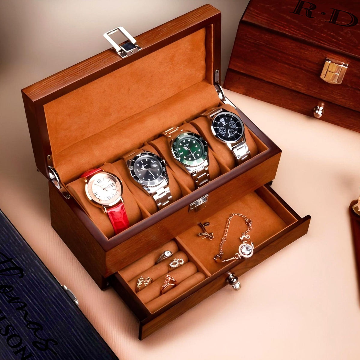 Solid Wood Watch Box for Men Customizable Storage,Personalized Gifts for Dad Large Wooden Box,Multi functional jewelry box,Gift for Him/Her