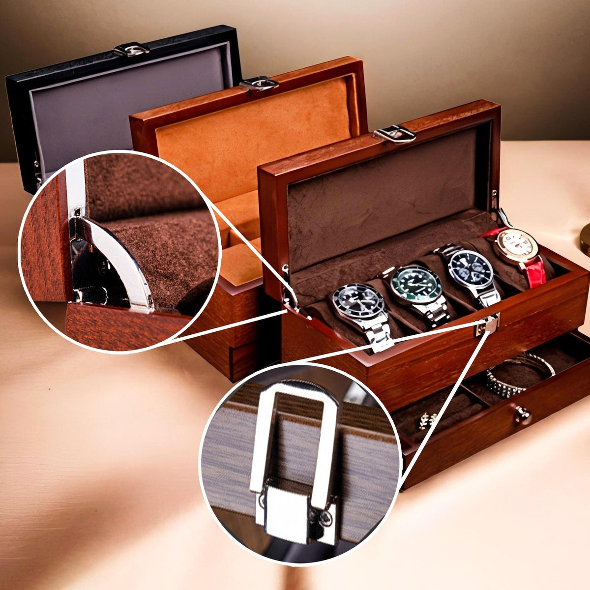 Solid Wood Watch Box for Men Customizable Storage,Personalized Gifts for Dad Large Wooden Box,Multi functional jewelry box,Gift for Him/Her