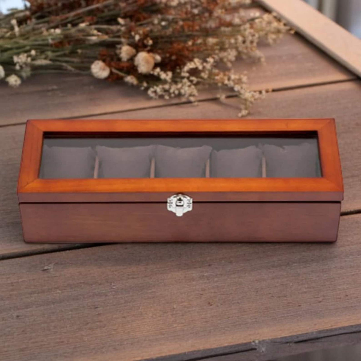 5-Slot Wood Watch Box: Luxury Display Case, Gift for Him/Her