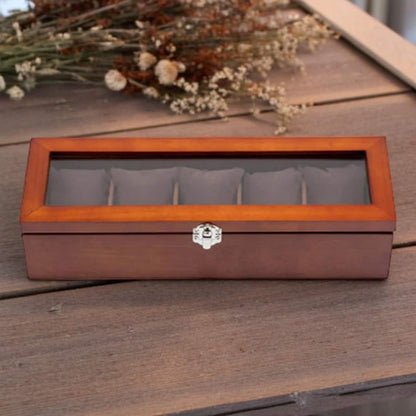 5-Slot Wood Watch Box: Luxury Display Case, Gift for Him/Her