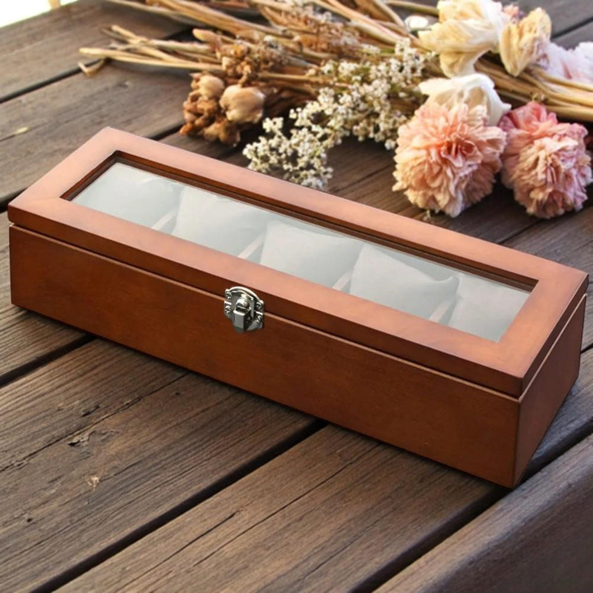 5-Slot Wood Watch Box: Luxury Display Case, Gift for Him/Her