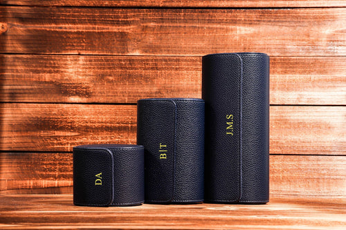 Custom Luxury Blue Leather Watch Case,Personalized Travel Watch Box for Him, Travel Watch Case,Grooms Fathers Gift, Gift For Him