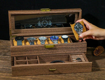 Personalized Watch Storage, Custom Engraved Watch Box for Men, with Drawer Watch Display Case, Men jewelry box, Gift for Him , Groom Gift