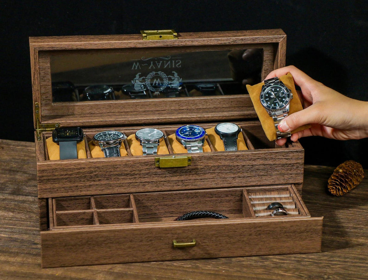 Personalized Watch Storage, Custom Engraved Watch Box for Men, with Drawer Watch Display Case, Men jewelry box, Gift for Him , Groom Gift