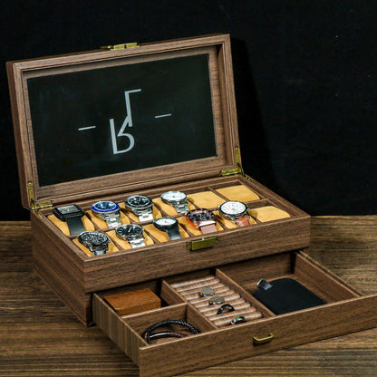 Personalized Watch Storage, Custom Engraved Watch Box for Men, with Drawer Watch Display Case, Men jewelry box, Gift for Him , Groom Gift