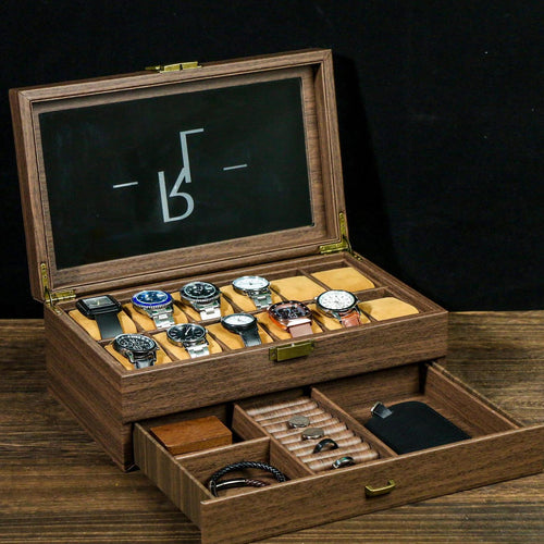 Personalized Watch Storage, Custom Engraved Watch Box for Men, with Drawer Watch Display Case, Men jewelry box, Gift for Him , Groom Gift