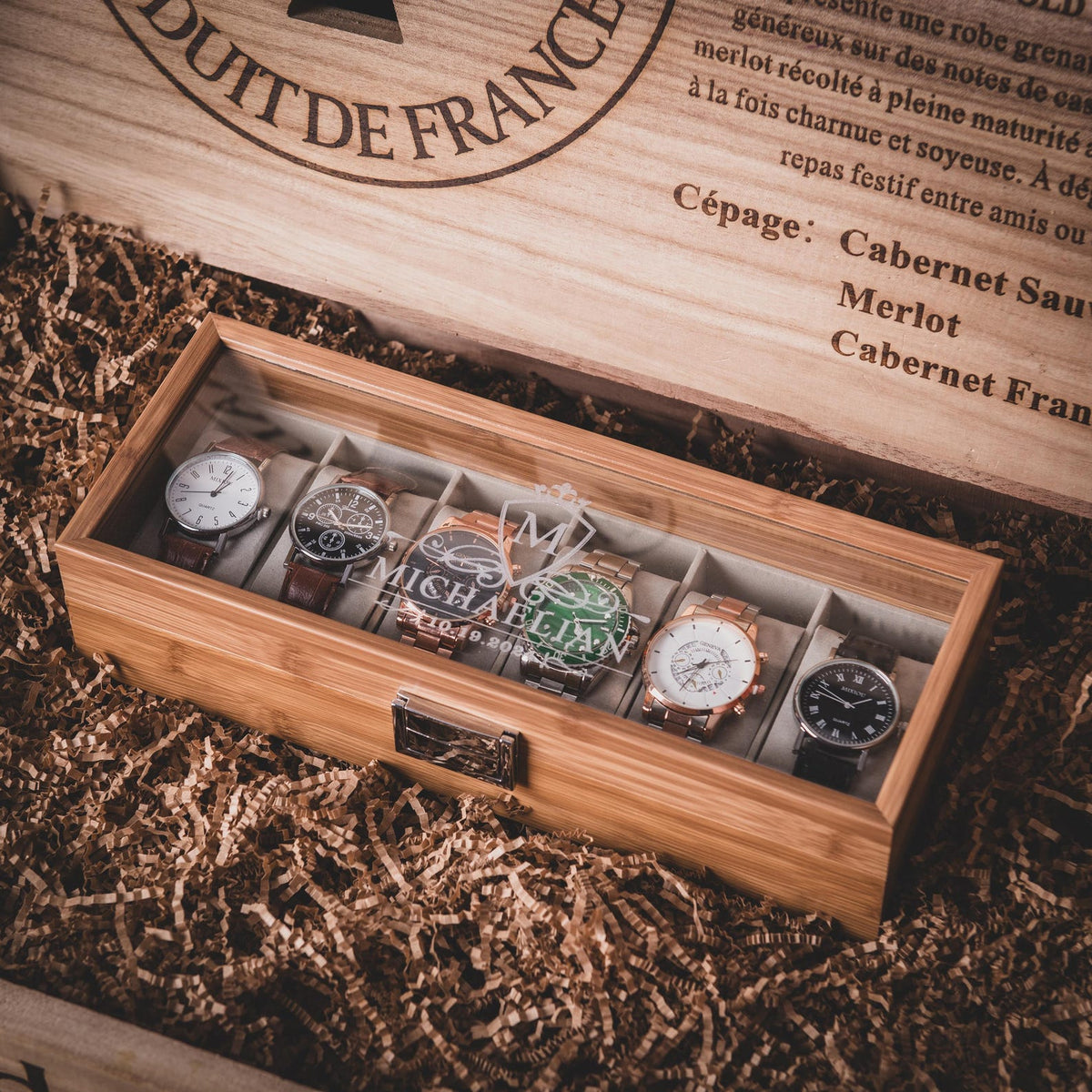 Personalized Wooden Watch Box, Engraved Watch Holder, Birthday Gift for Him, Fathers Day Gift, Boyfriend Gift, Anniversary Gift for Husband