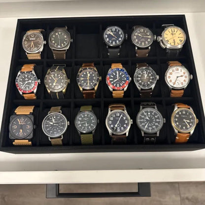 Elegant Deep Black Stackable Watch Tray | 9 Slot Watch Tray | 3 by 3 Watch Tray for Watch collectors, stores, businesses, individuals