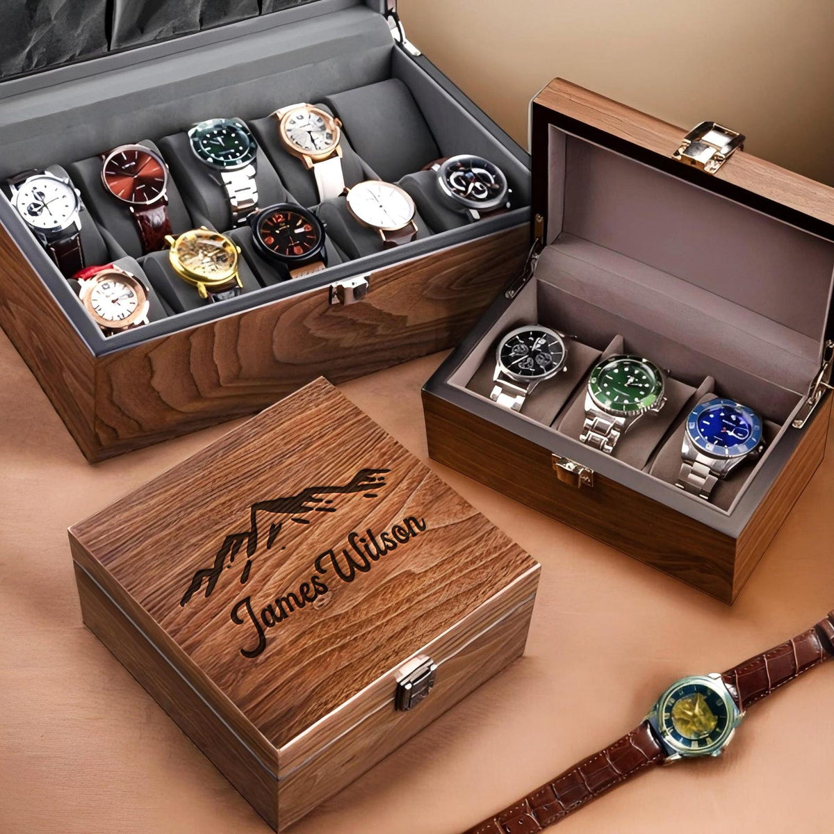 Engraved Wooden Watch Case,Personalized Watch Box with Lock Buckle,Gift for Dad,Watch Box for Men,Mens Gift,Anniversary Gift for Him