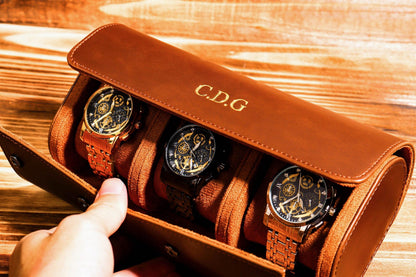 Custom Luxury Blue Leather Watch Case,Personalized Travel Watch Box for Him, Travel Watch Case,Grooms Fathers Gift, Gift For Him