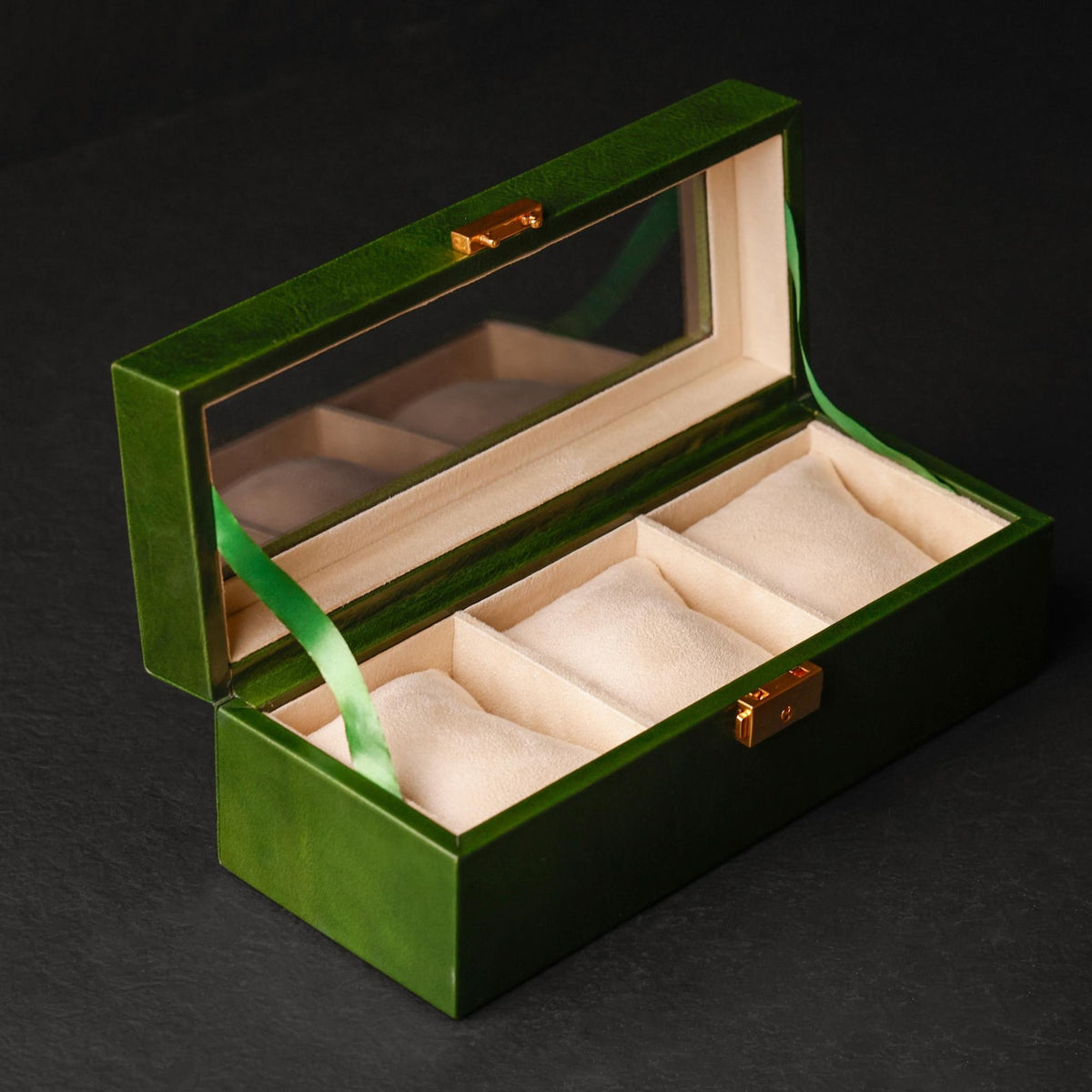 Leather Watch Box, Mens Clear Top Watch Holder, Wristwatch Storage Box, Personalized Watch Organizer with 3 Slots, Anniversary Gift for Men