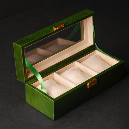 Leather Watch Box, Mens Clear Top Watch Holder, Wristwatch Storage Box, Personalized Watch Organizer with 3 Slots, Anniversary Gift for Men