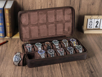 Leather Watch Storage Box 8/10/12 Slots, Leather Watch Case, Watch Display Box, Large Capacity Watch Organizer, Men Gift
