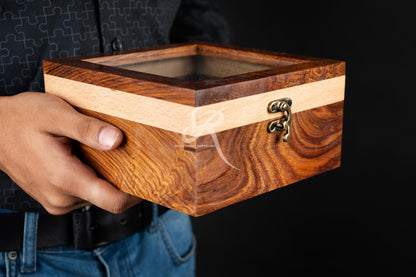 Handcrafted Wooden Watch Display Case for 4 Watches – Premium Luxury Rosewood Watch Organizer – Mens Watch Box – Perfect Birthday Gift