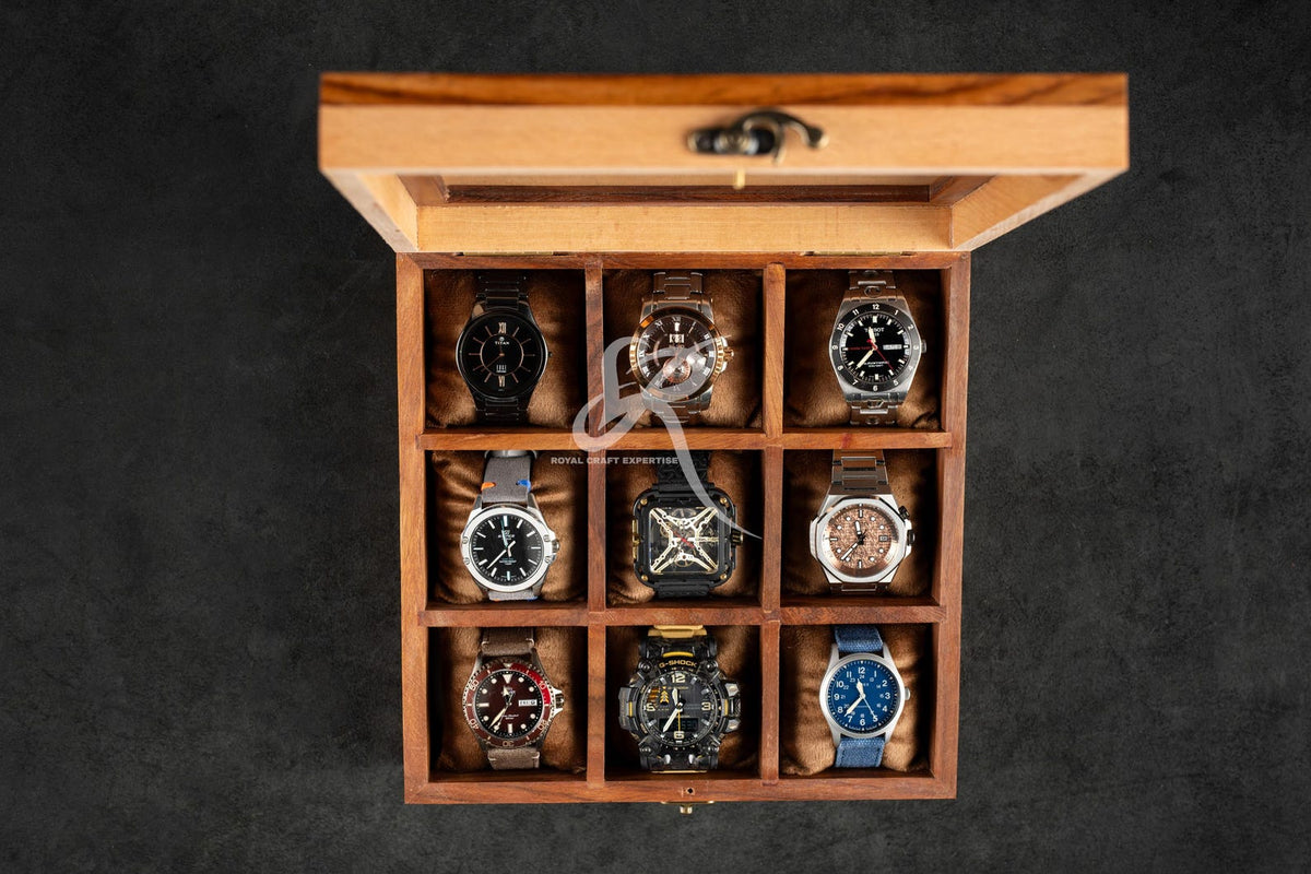 Handcrafted Wooden Watch Display Case for 4 Watches – Premium Luxury Rosewood Watch Organizer – Mens Watch Box – Perfect Birthday Gift